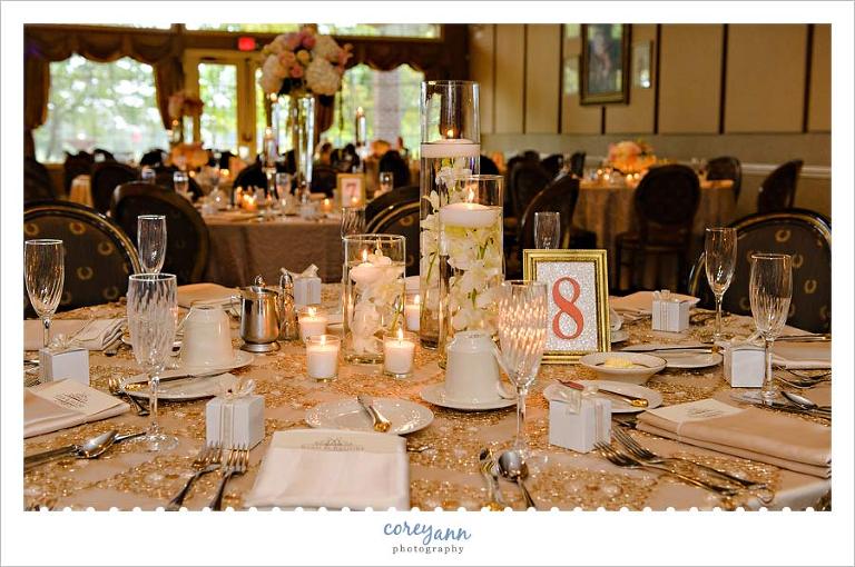Pink and Gold Wedding Reception Decor at Weymouth Country Club