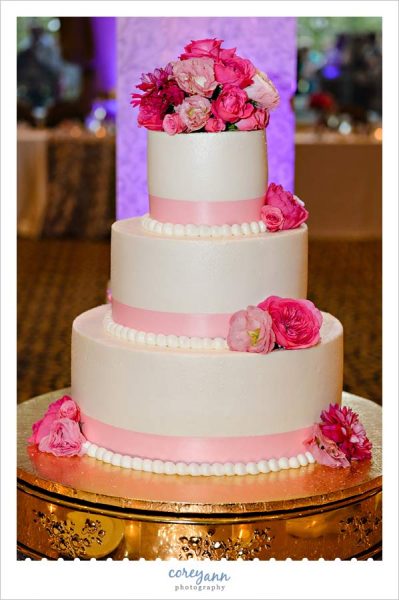 White and Pink Wedding Cake from Michael Angelo's Bakery in Cleveland