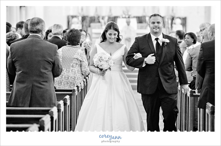 wedding recessional after wedding ceremony at st vincent de paul in akron ohio