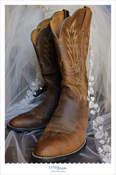 cowboy boots and wedding veil