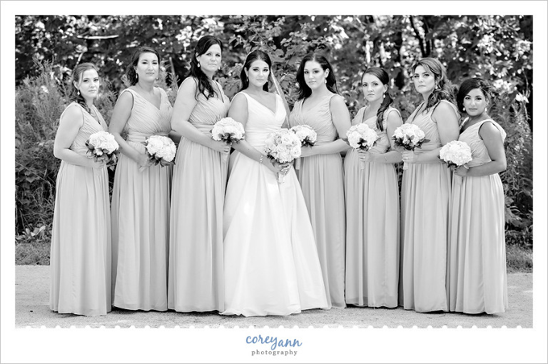 black and white portrait of bride and bridesmaids
