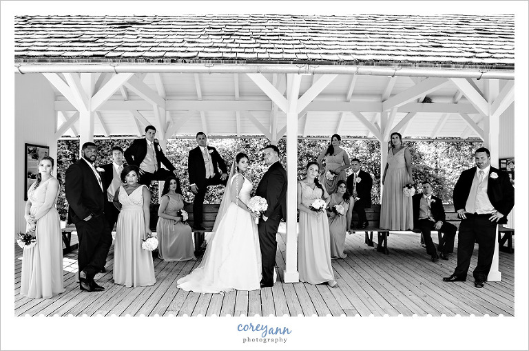 bridal party at the train station at indigo lake