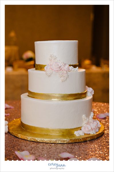 Pink and Gold wedding cake by west side bakery