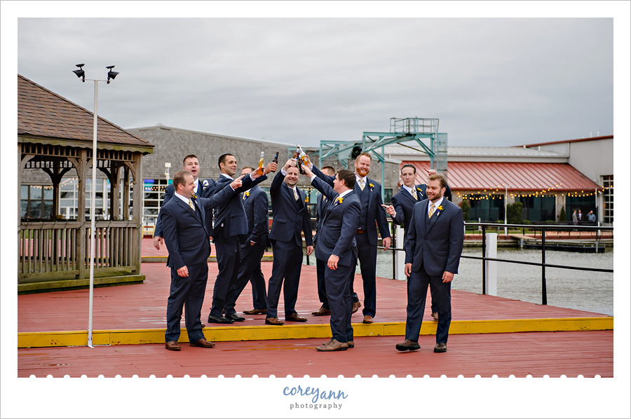 Groomsman toasting new groom in Sandusky Ohio
