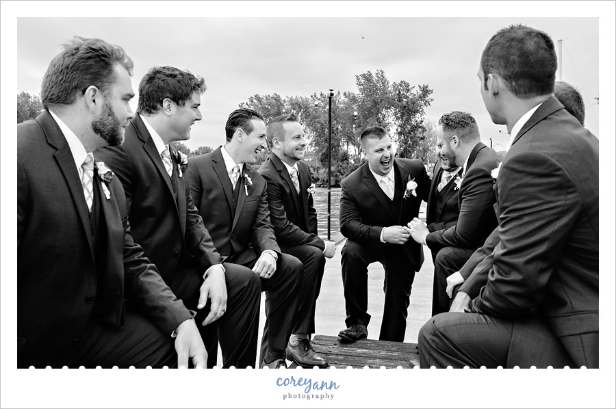 Groom and Groomsman at Lyman Harbor in Ohio