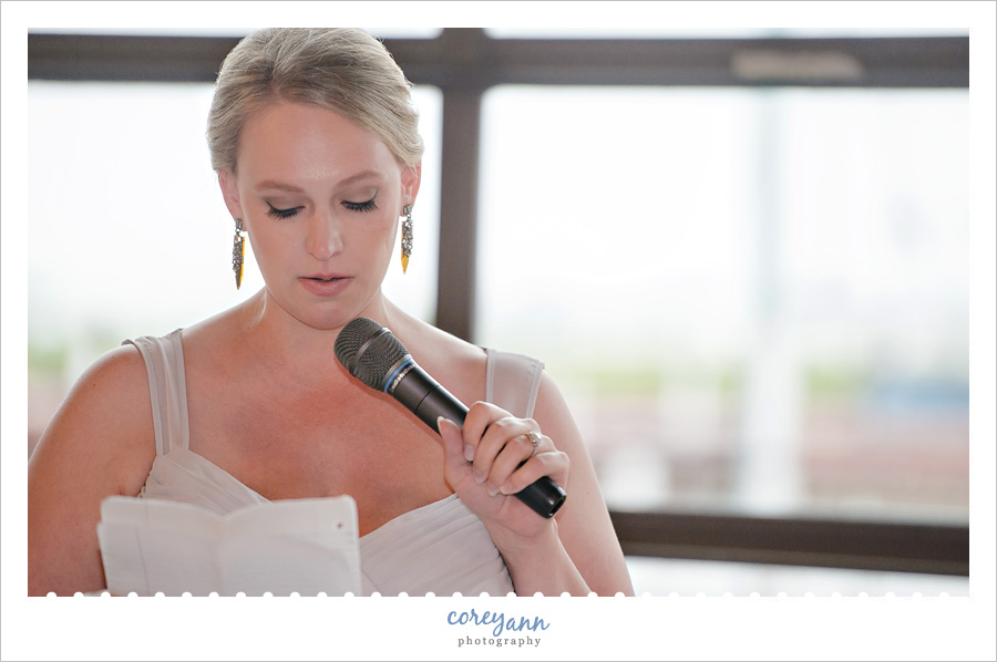 toasts during wedding reception at Lyman Harbor