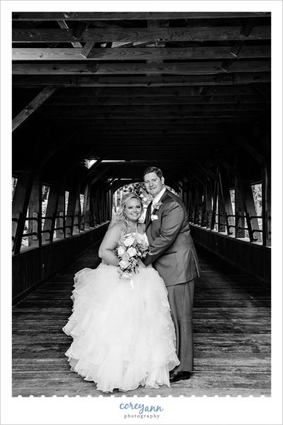 wedding portrait at covered bridge in olmsted falls