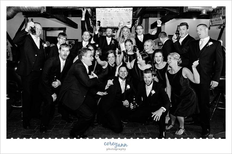 Large bridal party at bar after ceremony in St. Henry Ohio