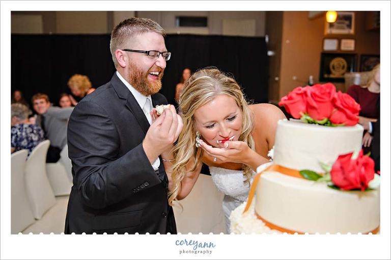 Cake smash during wedding reception at american legion