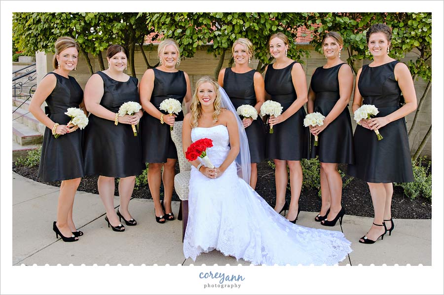 Bride with Bridesmaids in short black dresses