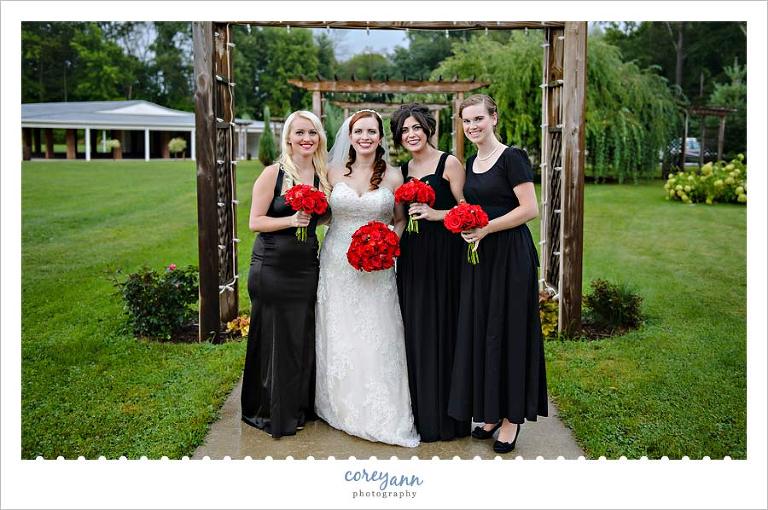 Bride and Bridesmaids in black and red