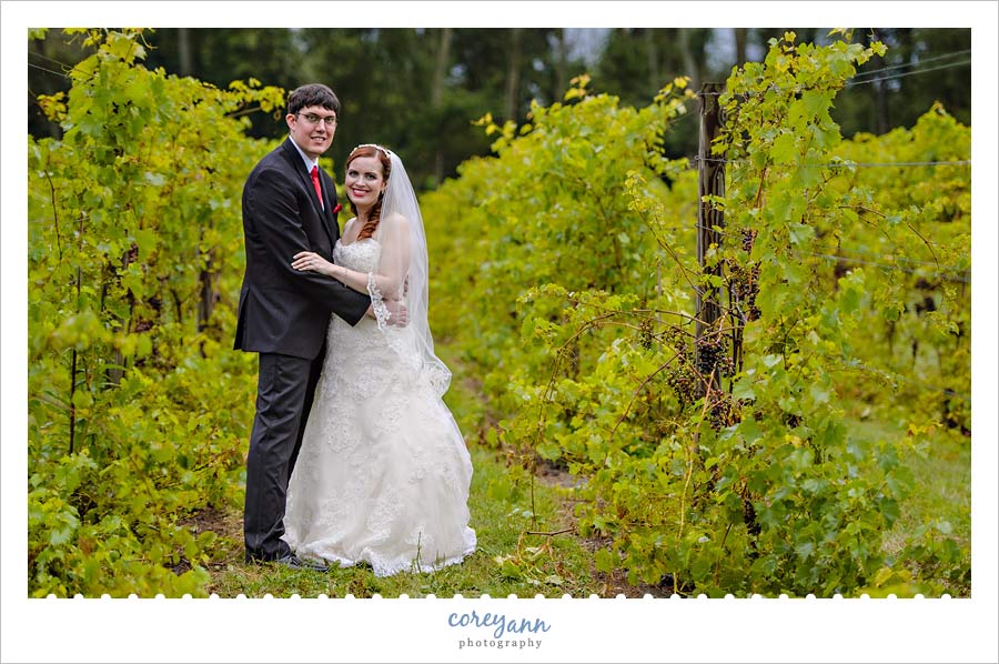 Bride and Groom in Vineyard at Waters Edge