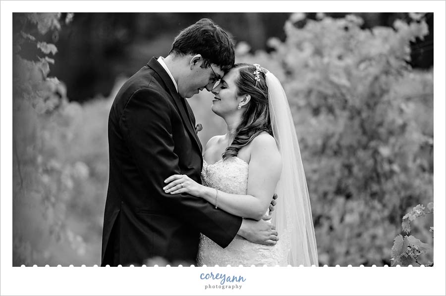 Bride and Groom in Vineyard at Waters Edge