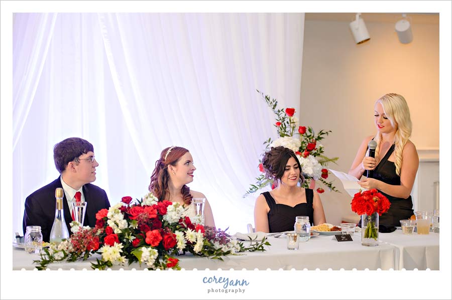 Toasts at Wedding Reception at Waters Edge Vineyard