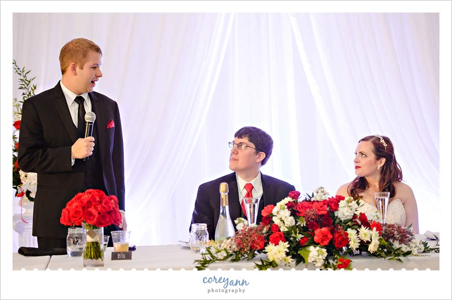 Toasts at Wedding Reception at Waters Edge Vineyard