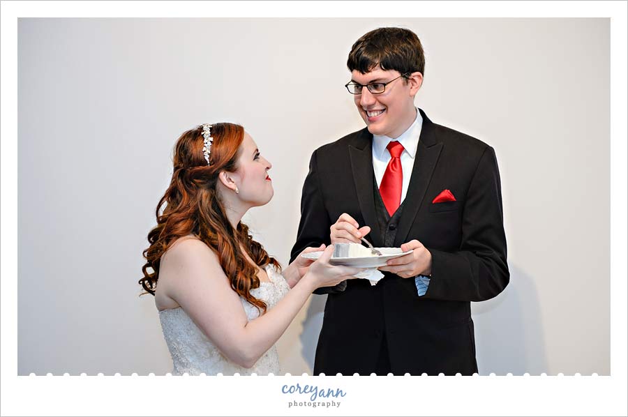 Cake cutting at wedding reception at Waters Edge