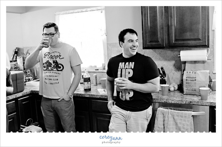 groom and groomsmen hanging out before ceremony