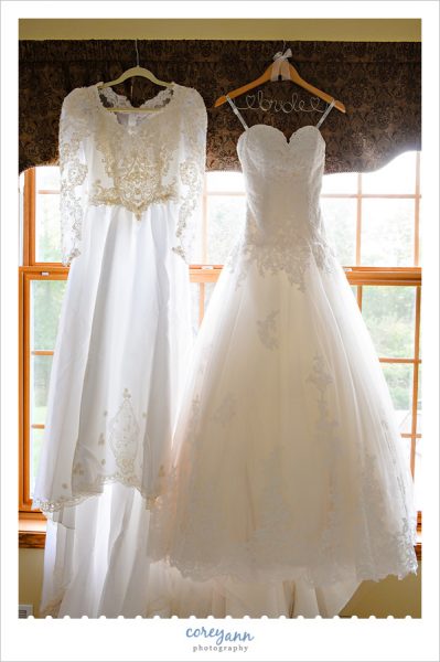 Bride and Mother Wedding Dresses Hanging Side by Side