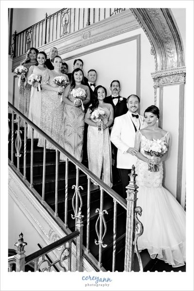 Bridal Party on the Stairs at the Tudor Arms Hotel