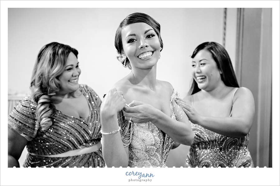 Bride and Bridesmaids getting ready for wedding at Tudor Arms Hotel