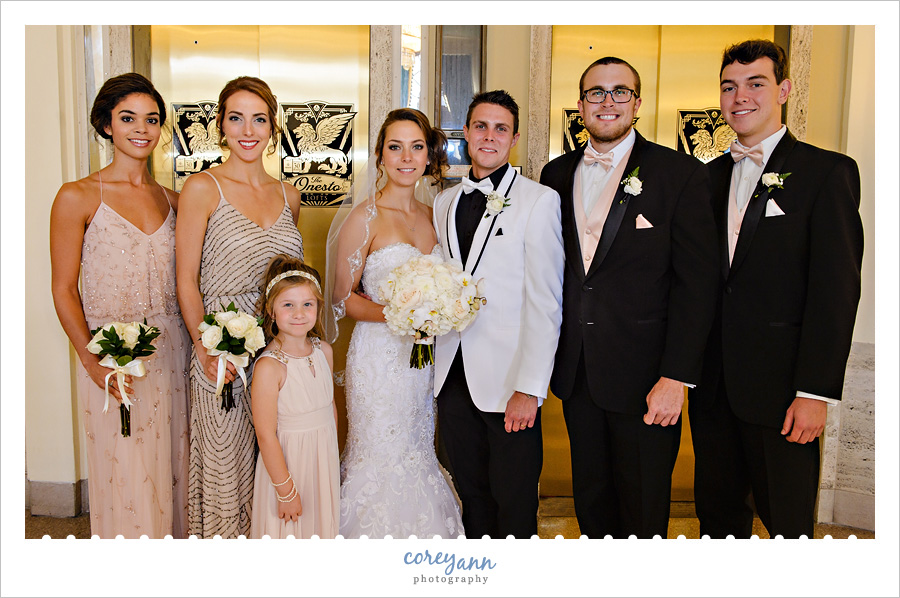 Pink and gold wedding party at Onesto Event Center