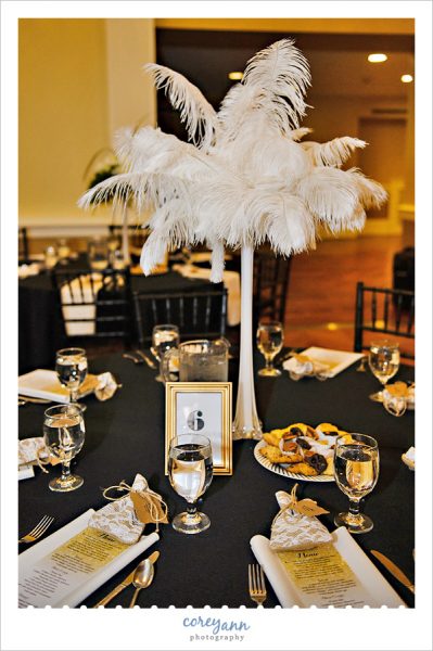 Gold ostrich feather wedding centerpieces