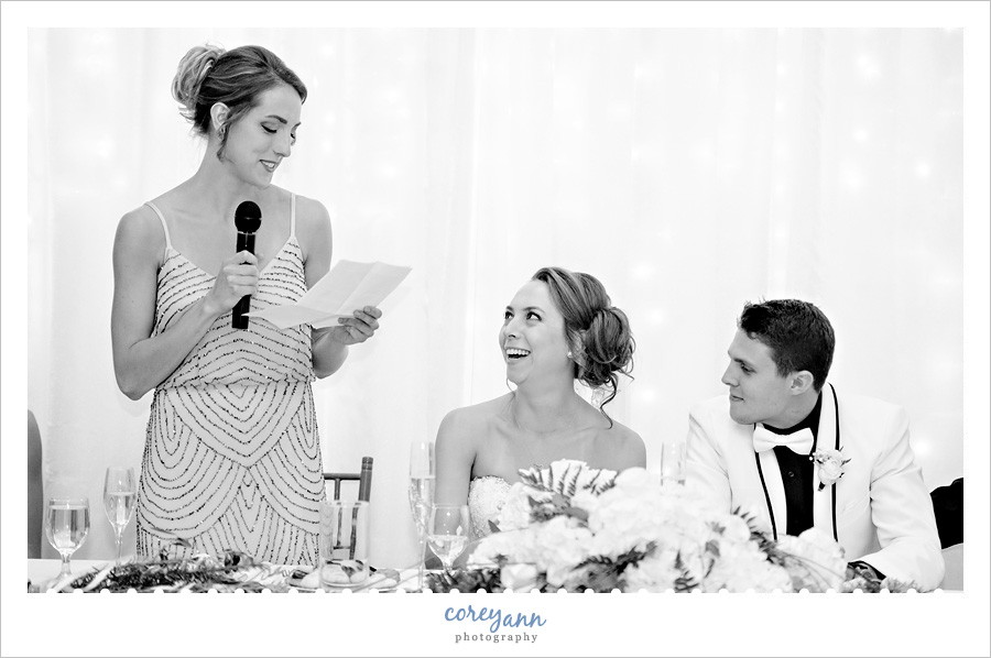 Maid of Honor toast at wedding reception at the Historic Onesto Event Center