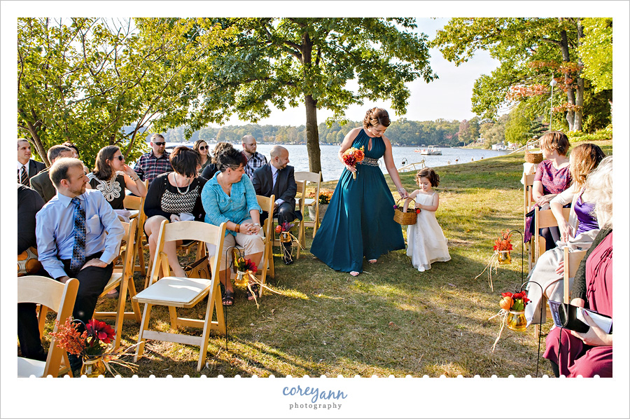 Outdoor wedding ceremony on Turkeyfoot Lake in October