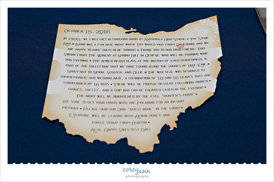 Custom facts on Ohio shaped placement at wedding reception