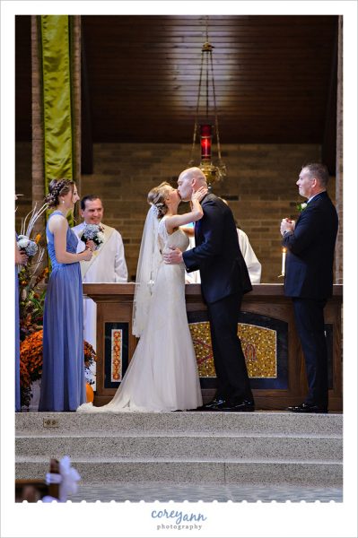 First Kiss at St Michael Church in Canfield Wedding