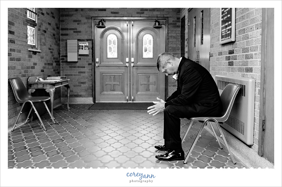 Bride's Father taking a moment before walking down aisle