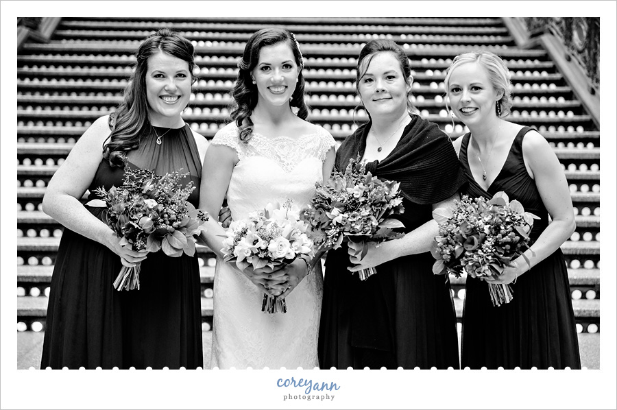 Bridesmaids on stairs at Hyatt Regency Cleveland