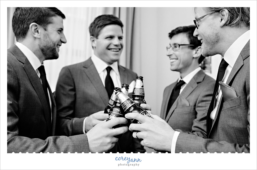 Groom and Groomsman Getting Ready for Wedding at Hyatt Cleveland