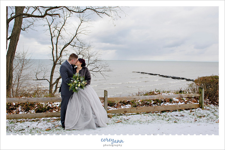 Winter wedding portrait by Lake Erie