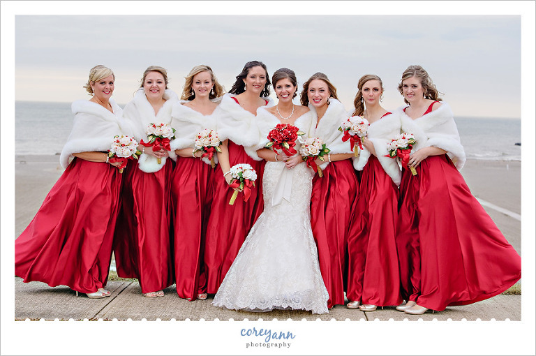 Bride and Bridesmaids wearing red in Conneaut Ohio
