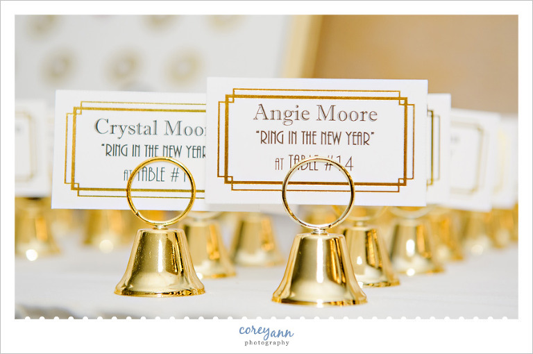 Bell placecard holders for New Years Eve Wedding