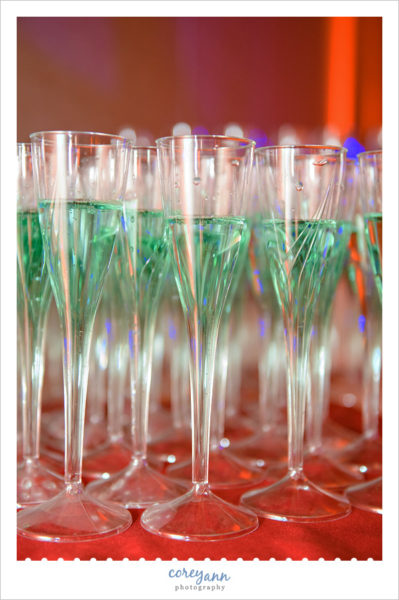 Blue champagne for New Years Eve Wedding Reception