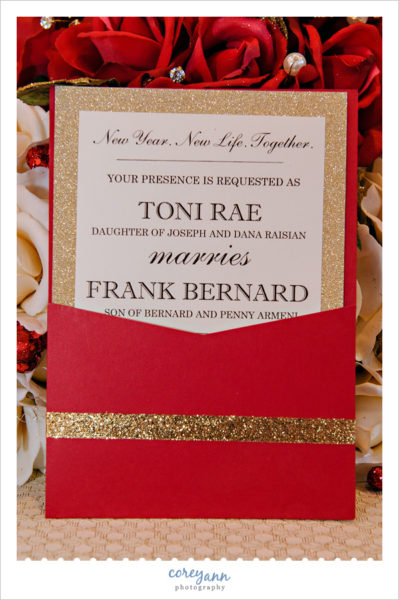 Red and gold wedding invitation