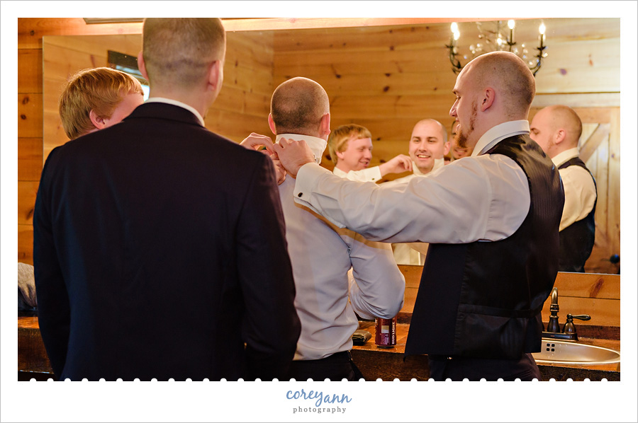 Groom getting ready for wedding at Mapleside Farms