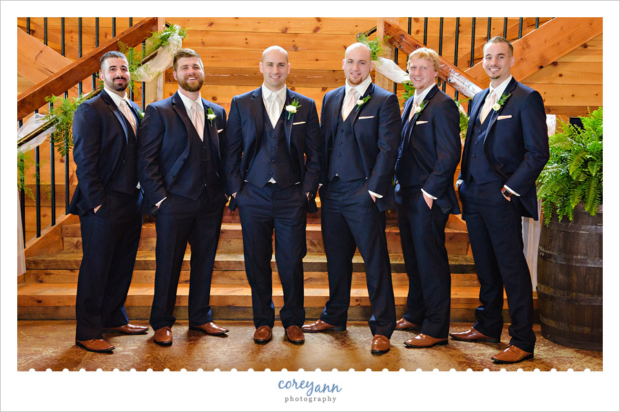 Groom and Groomsman in Navy Blue Suits