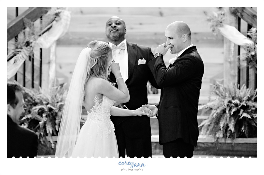Indoor wedding ceremony at Mapleside Farms