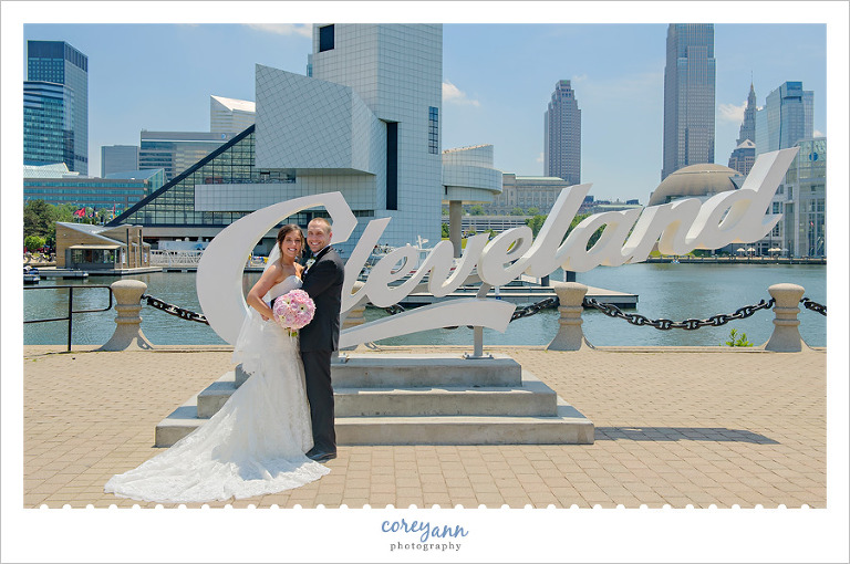 Wedding Photo at Cleveland Script Sign