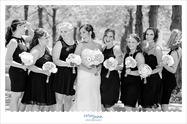 Bride and Bridesmaids in Downtown Cleveland