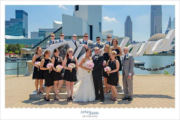 Bridal Party at Cleveland Sign