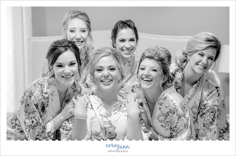 Bride and Bridesmaids in robes before wedding