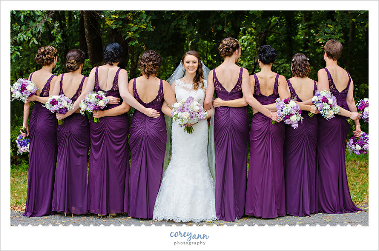 Bride with Bridesmaids in Purple Dresses