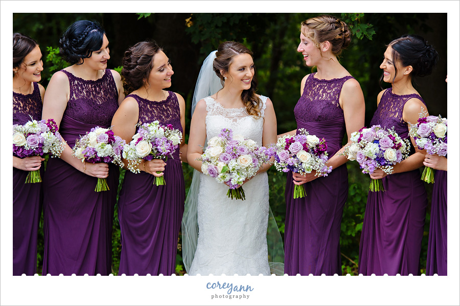 Bride with Bridesmaids in Purple Dresses