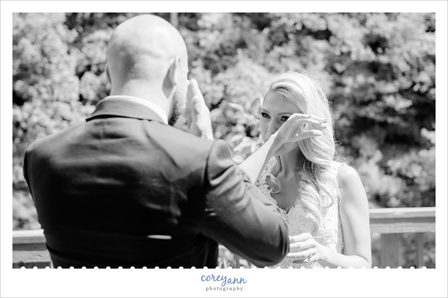Bride and Groom First Look at Sheraton Suites Akron