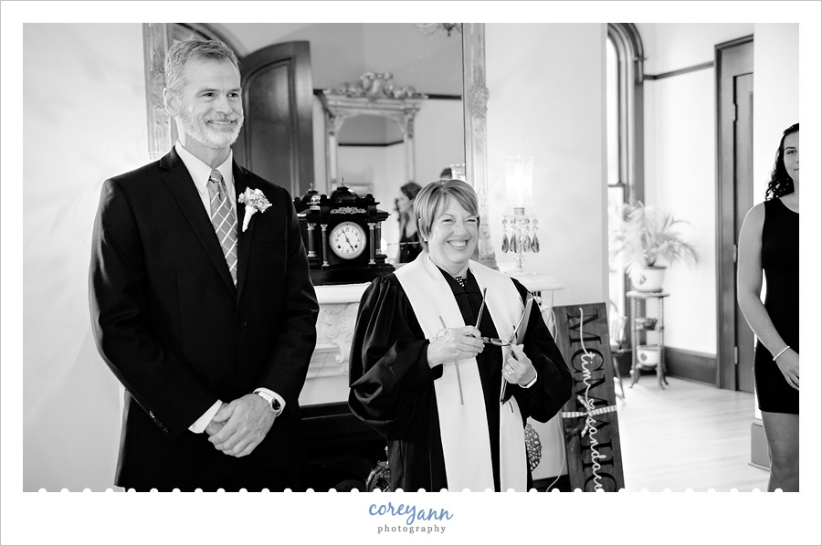 groom seeing bride at steele mansion wedding