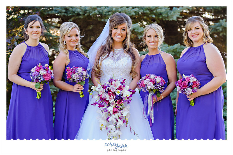 Bride and Bridesmaids in Purple Gowns